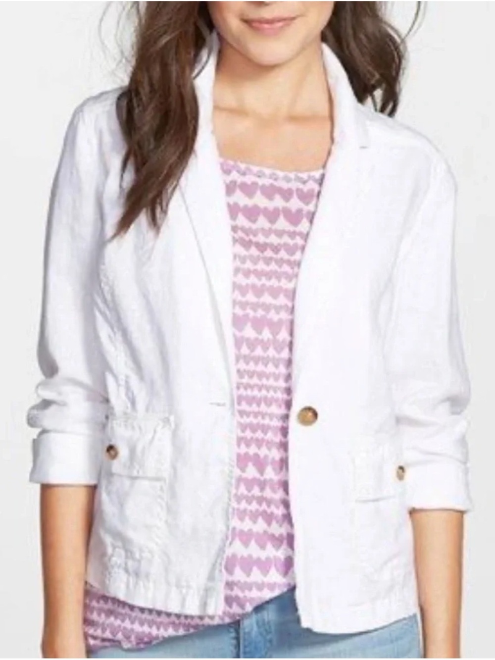Women’s Caslon 100% Linen Blazer One Button Size PM